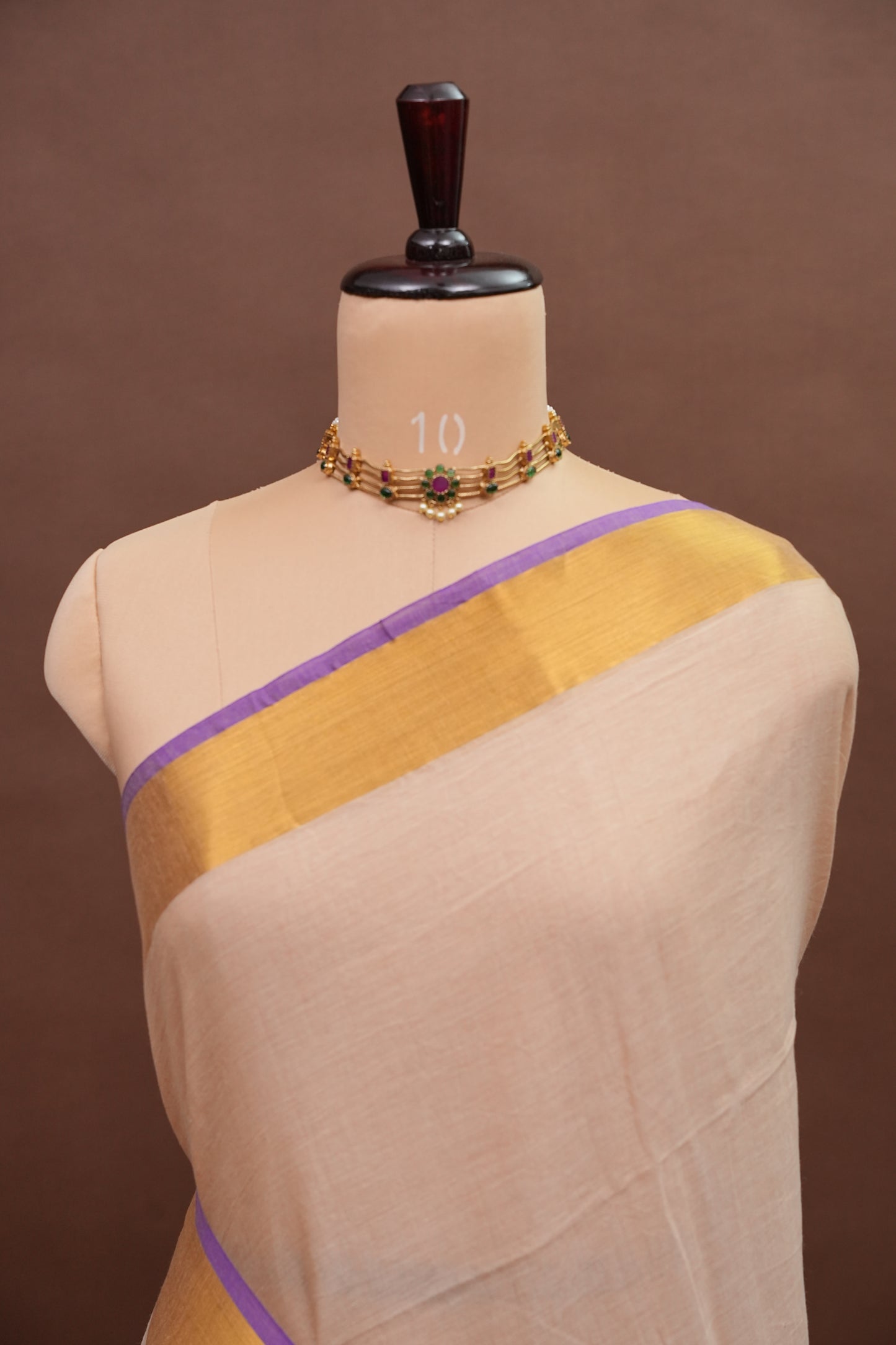 Mulmul Cotton Saree with Tassels - Beige