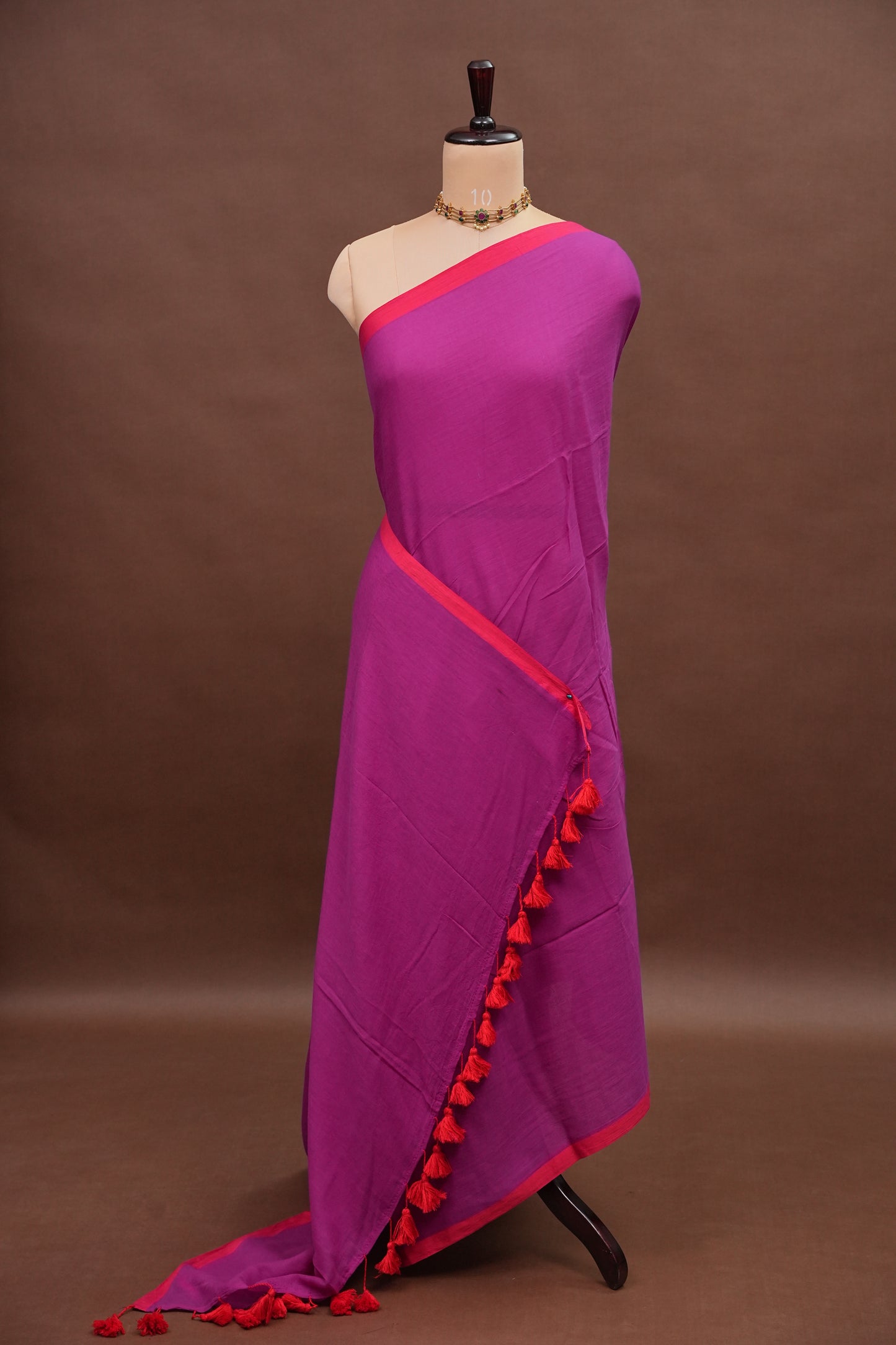 Mulmul Cotton Saree with Tassels - Pink