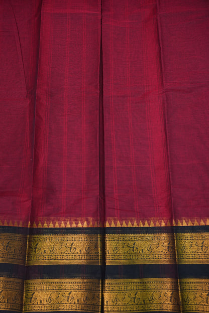 Pure Kanchi Cotton Saree – Deep Maroon with Black & Gold Zari Border