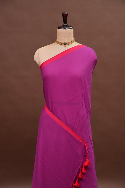 Mulmul Cotton Saree with Tassels - Pink