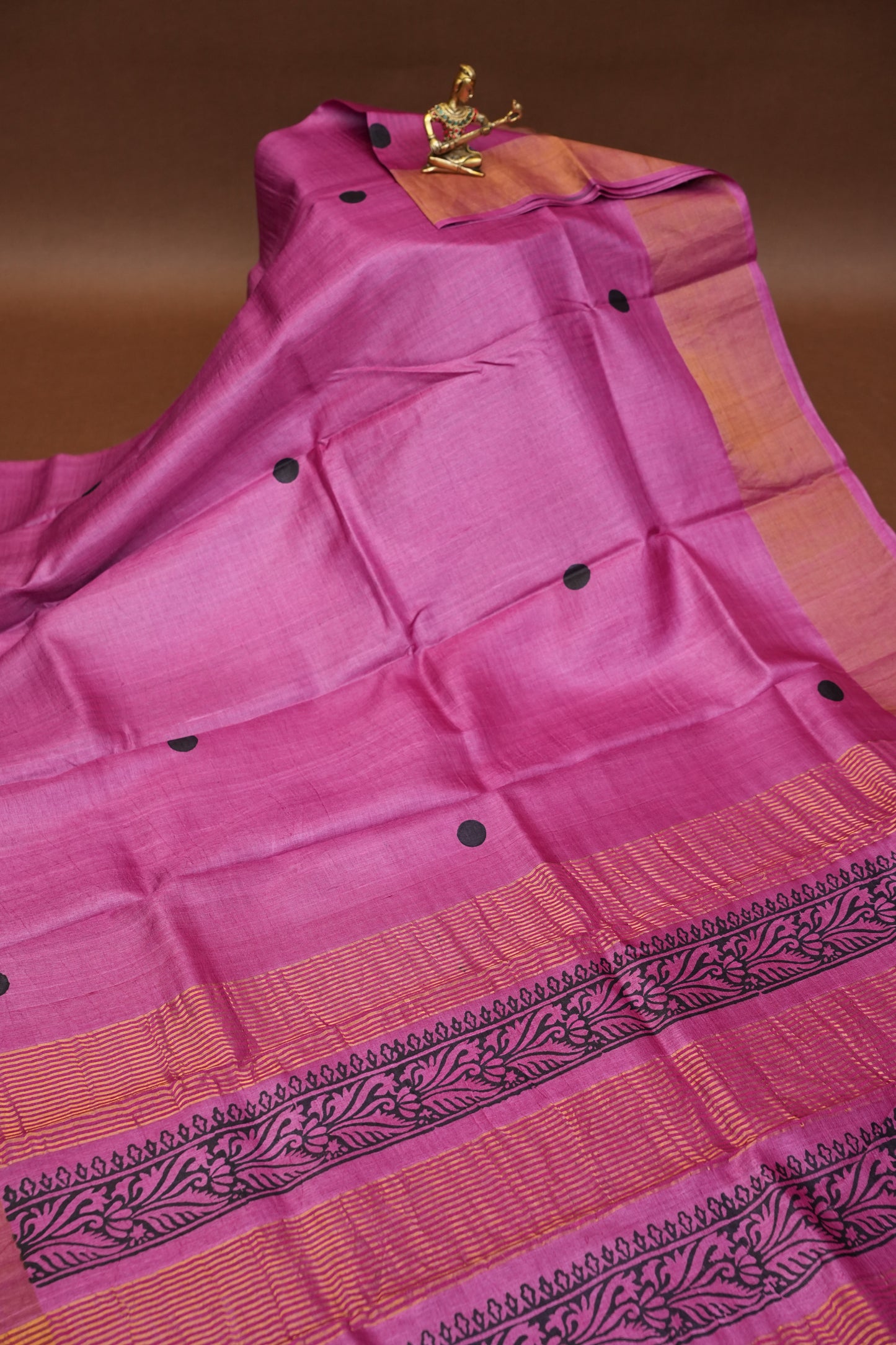 Geometric Patterned Pure Tussar Silk Saree-Pink|Silk Mark Certified