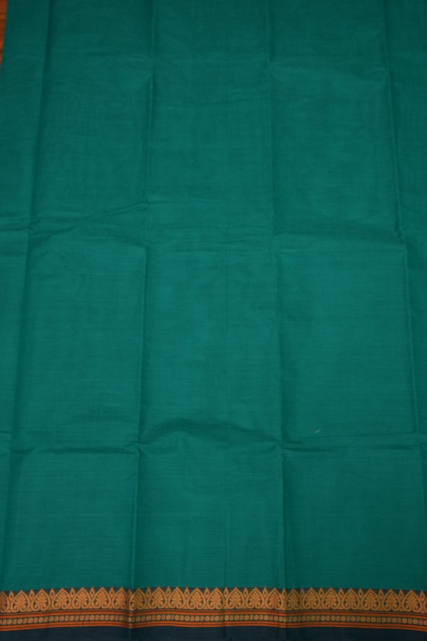 Pure Kanchi Cotton Saree – Peacock Green with Traditional Gold Zari Border