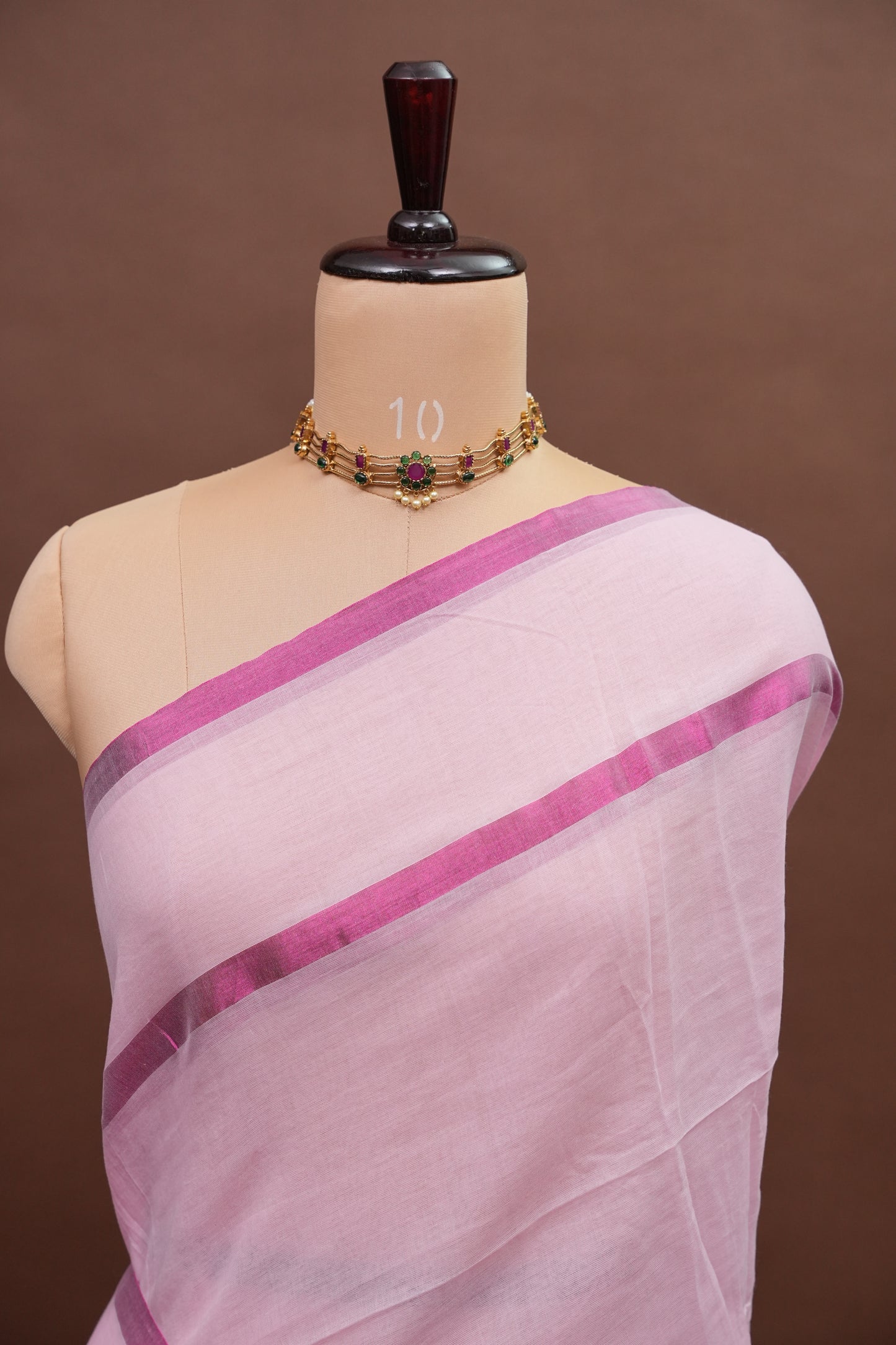 Mulmul Cotton Saree with Tassels - Baby Pink