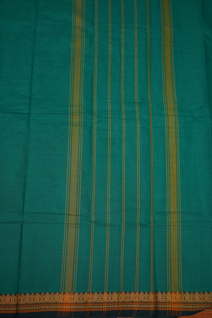 Pure Kanchi Cotton Saree – Peacock Green with Traditional Gold Zari Border