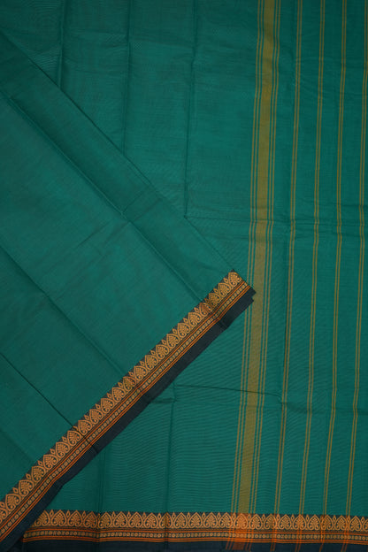 Pure Kanchi Cotton Saree – Peacock Green with Traditional Gold Zari Border