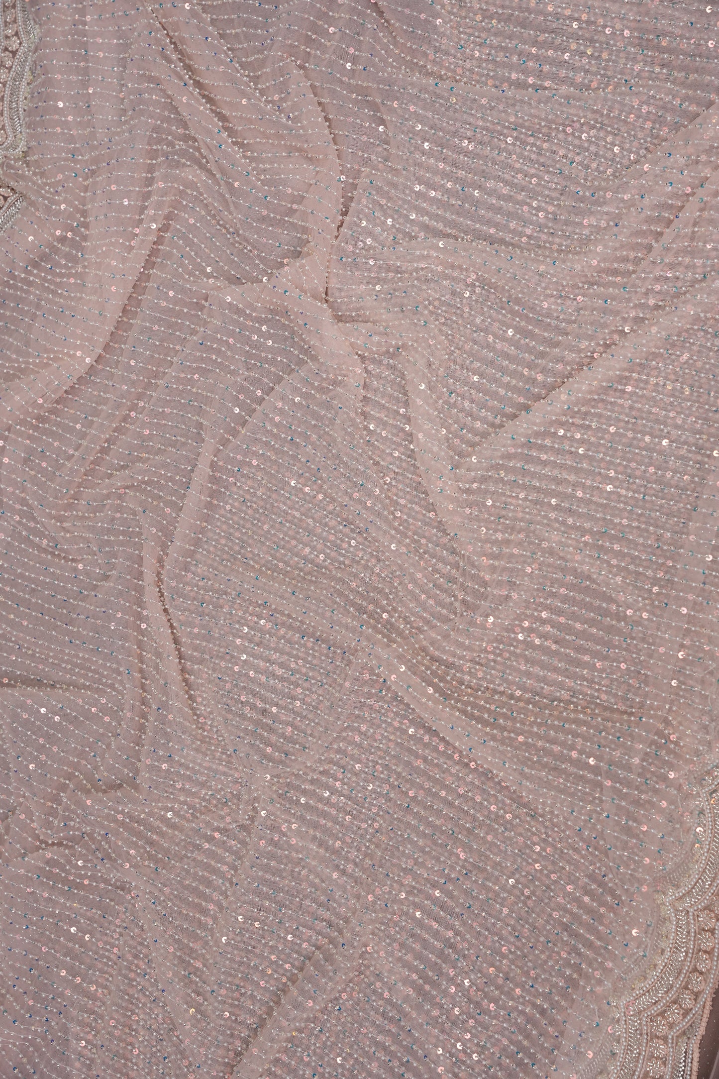 Party Wear Saree with All-Over Bead & Sequin Embellishments - Blush Nude