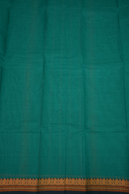 Pure Kanchi Cotton Saree – Peacock Green with Traditional Gold Zari Border