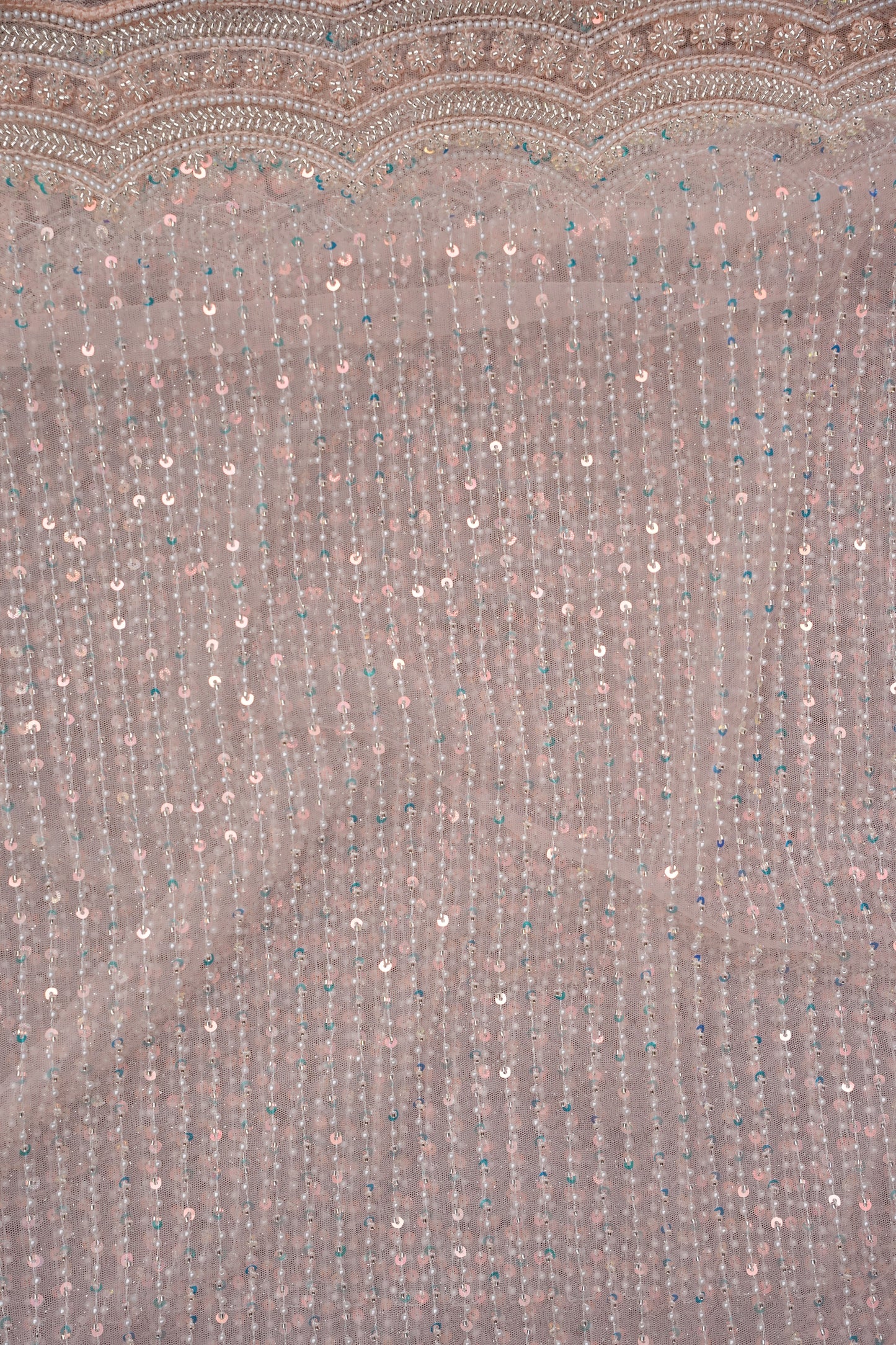 Party Wear Saree with All-Over Bead & Sequin Embellishments - Blush Nude