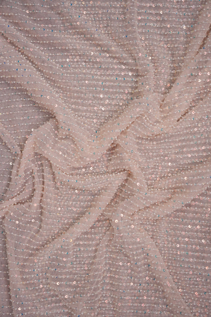 Party Wear Saree with All-Over Bead & Sequin Embellishments - Blush Nude