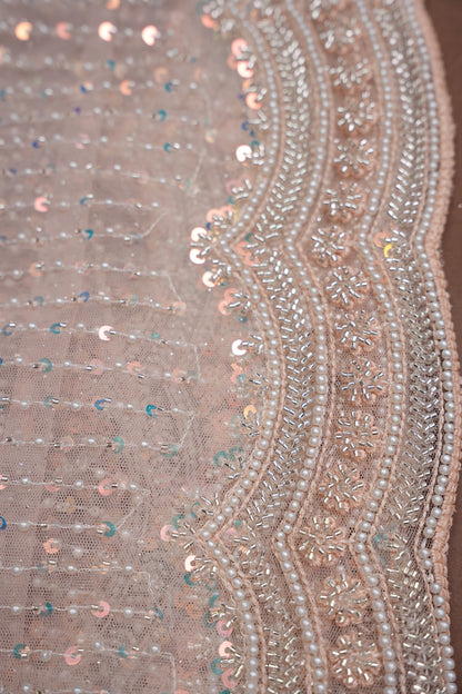 Party Wear Saree with All-Over Bead & Sequin Embellishments - Blush Nude