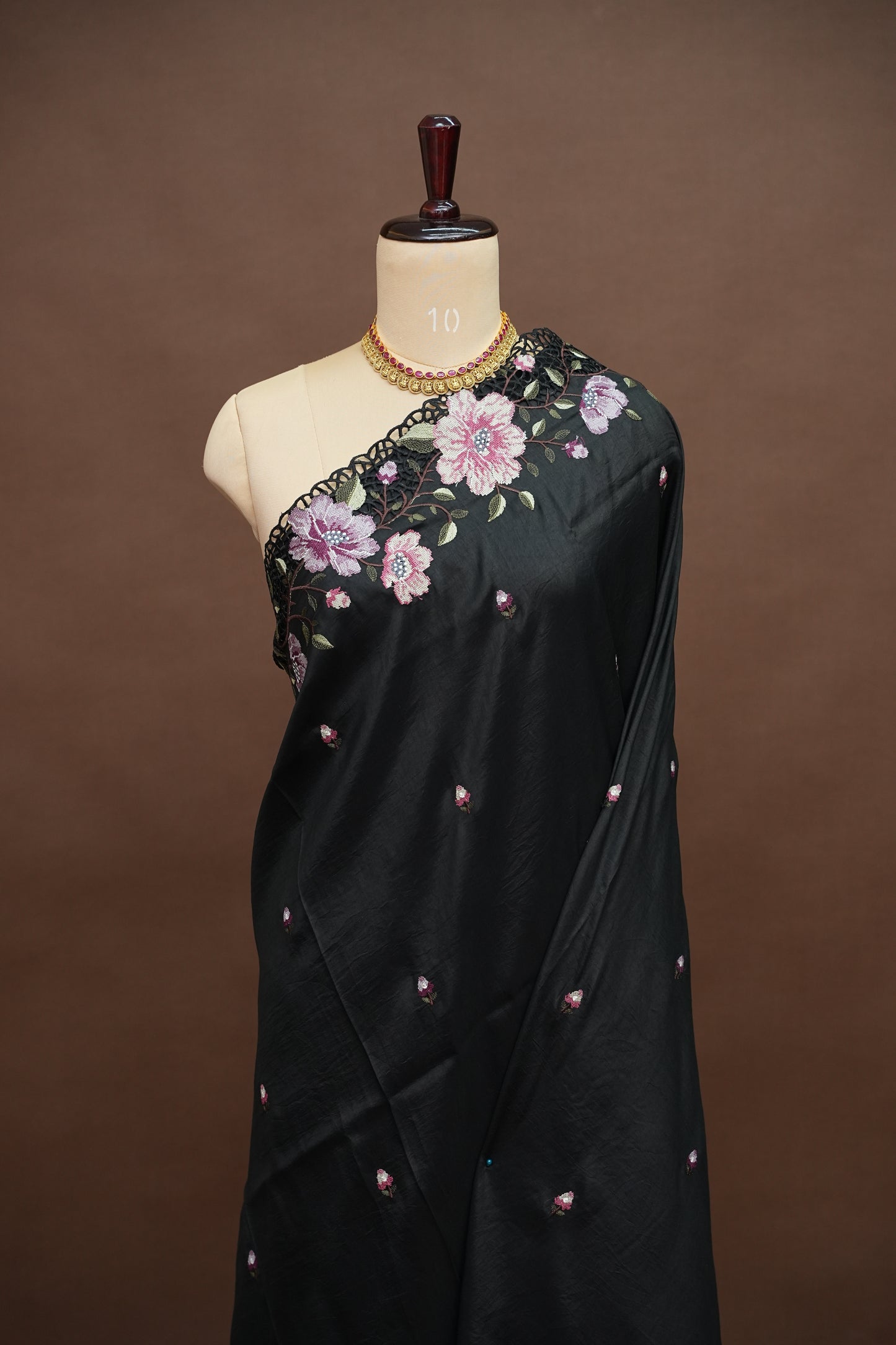 Party Wear Embroidered Soft Organza Saree – Classic Black Floral Elegance