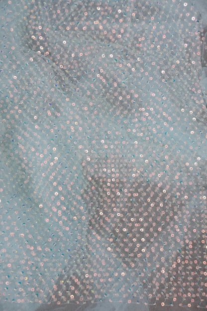 Party Wear Saree with All-Over Bead & Sequin Embellishments - Ice Blue
