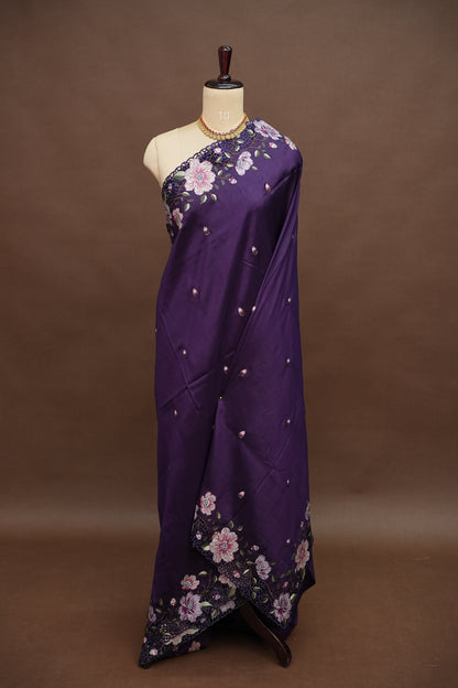 Party Wear Embroidered Soft Organza Saree – Royal Purple Floral Elegance