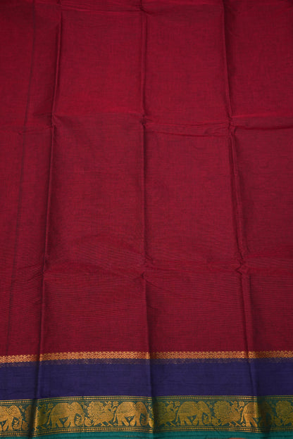 Pure Kanchi Cotton Saree – Deep Maroon with Peacock Green Zari Border