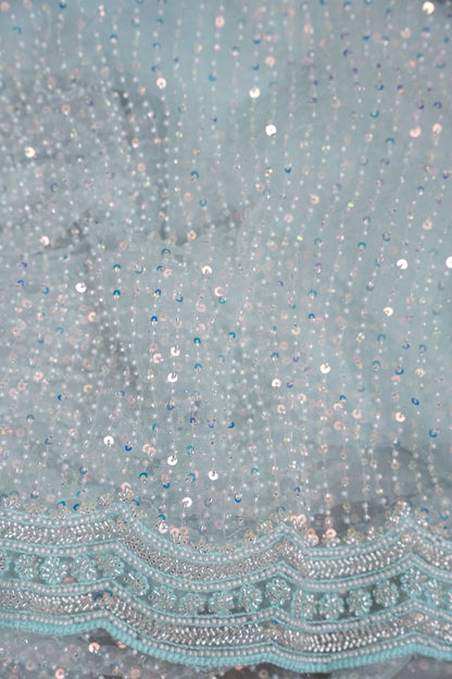 Party Wear Saree with All-Over Bead & Sequin Embellishments - Ice Blue