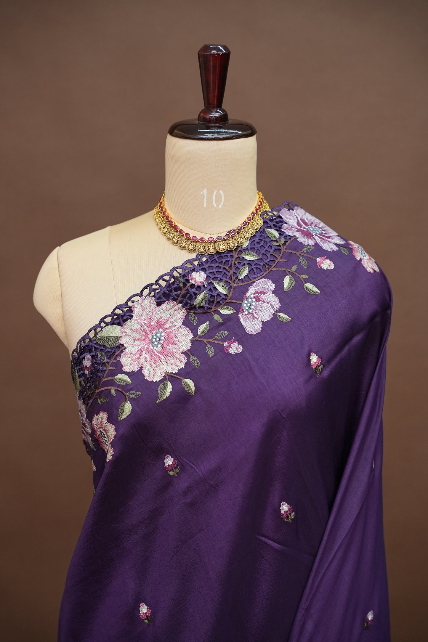 Party Wear Embroidered Soft Organza Saree – Royal Purple Floral Elegance