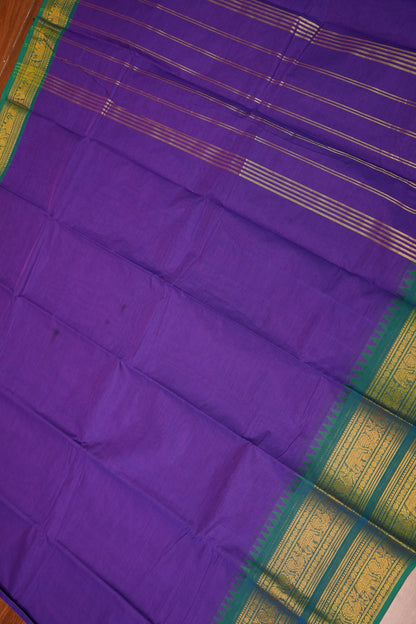 Pure Kanchi Cotton Saree – Purple with Peacock Green Zari Border
