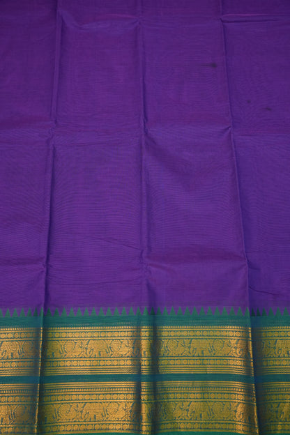 Pure Kanchi Cotton Saree – Purple with Peacock Green Zari Border