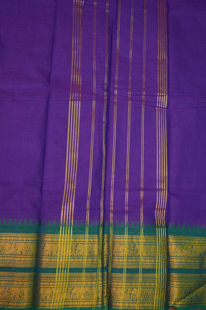 Pure Kanchi Cotton Saree – Purple with Peacock Green Zari Border
