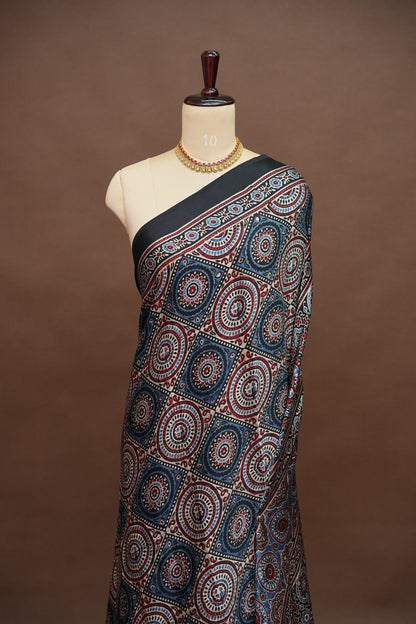 Pure Modal Silk Saree with Authentic Ajrakh Prints – Black