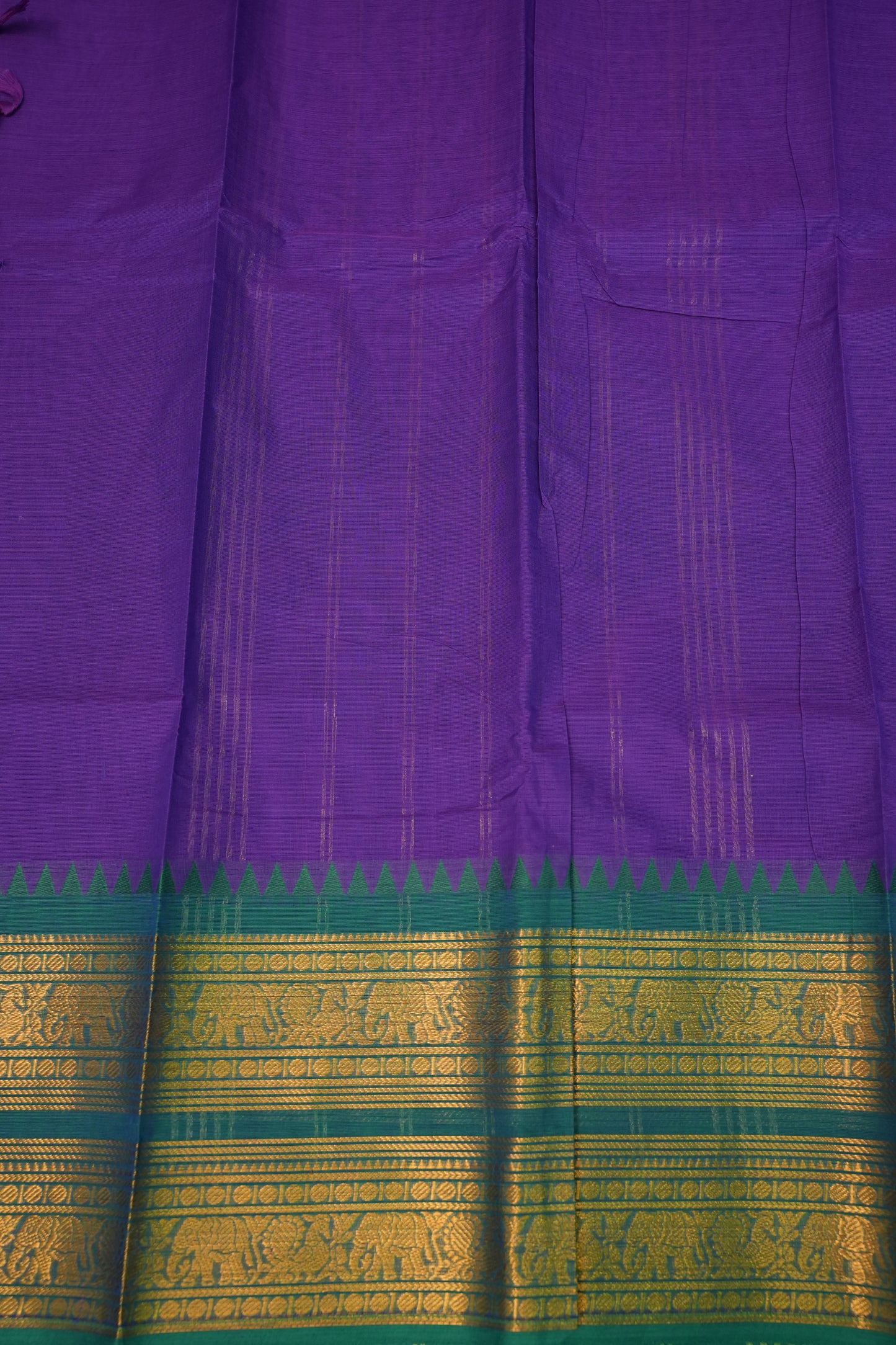 Pure Kanchi Cotton Saree – Purple with Peacock Green Zari Border