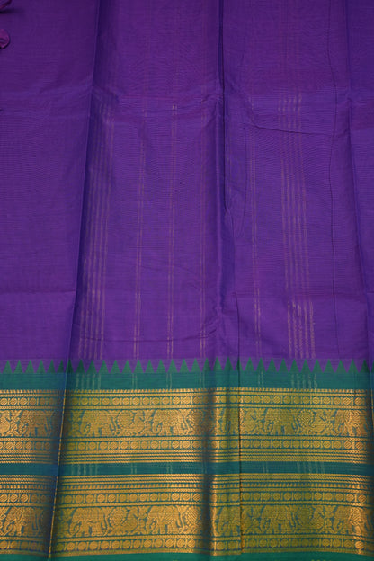 Pure Kanchi Cotton Saree – Purple with Peacock Green Zari Border