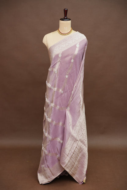 Mellow Tissue Banarasi Silk Saree in Soft Pink with Antique Silver Zari.