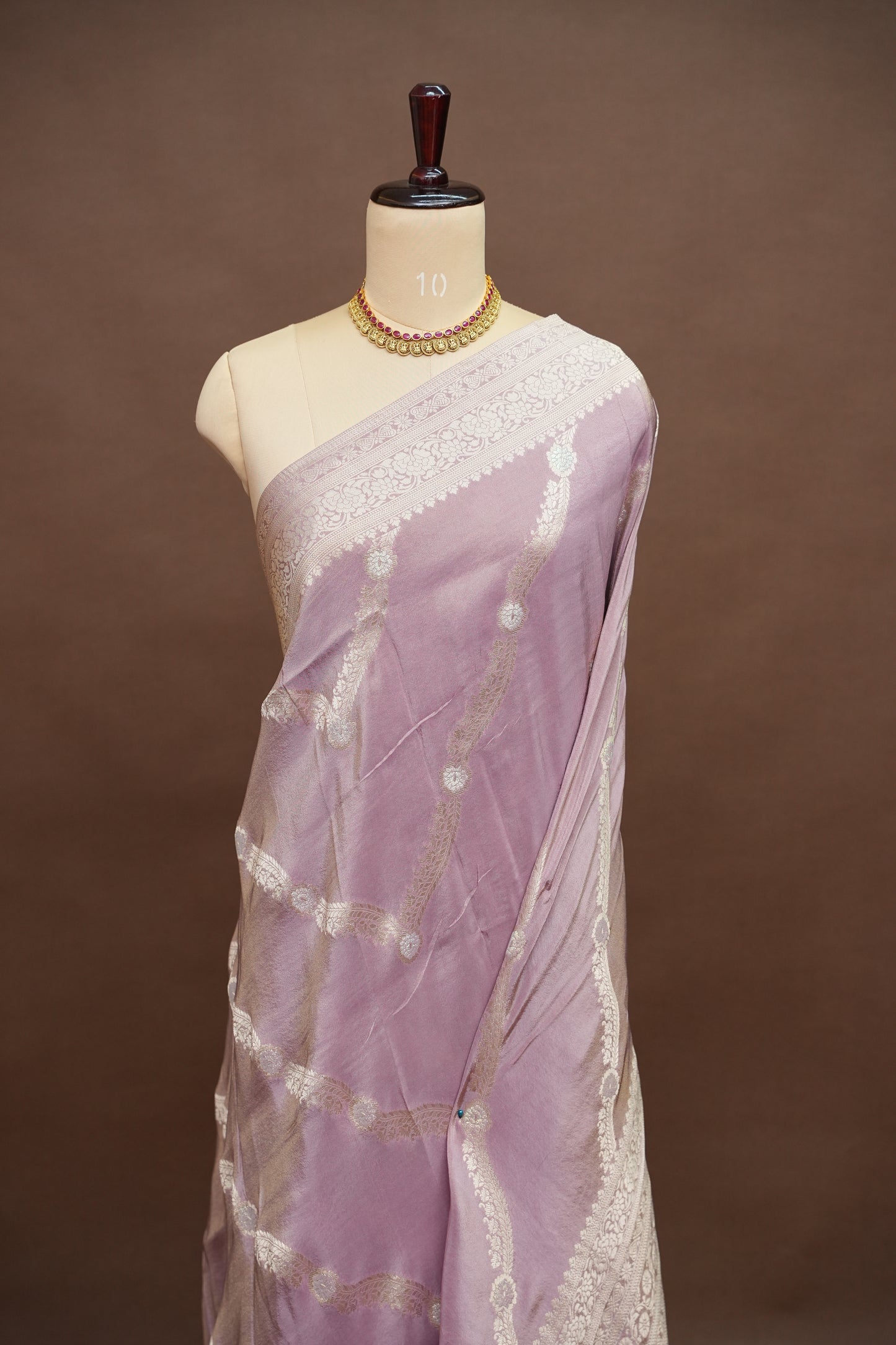 Mellow Tissue Banarasi Silk Saree in Soft Pink with Antique Silver Zari.