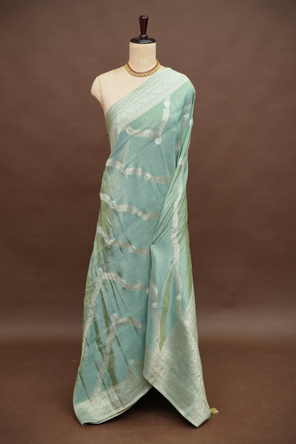 Mellow Tissue Banarasi Silk Saree in Sea Green Mist with Silver Zari