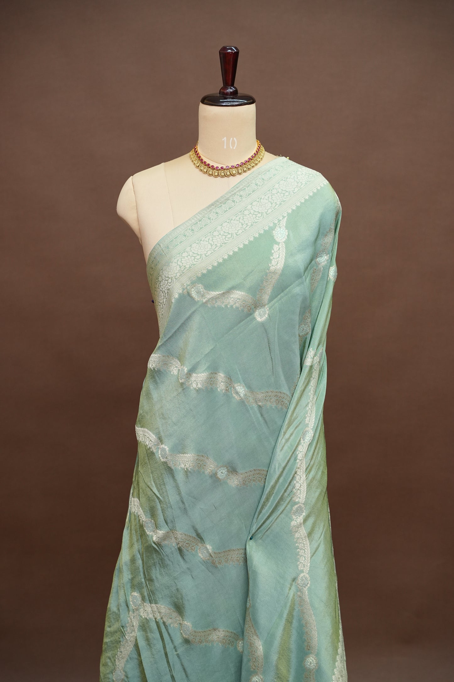 Mellow Tissue Banarasi Silk Saree in Sea Green Mist with Silver Zari