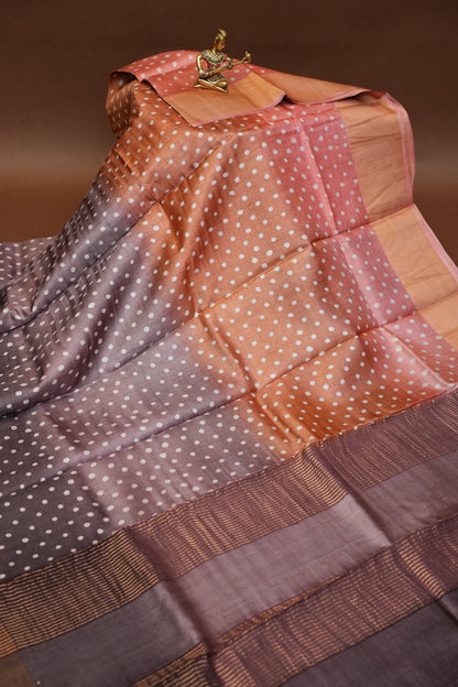 Geometric Patterned Pure Tussar Silk Saree-Multitoned|Silk Mark Certified