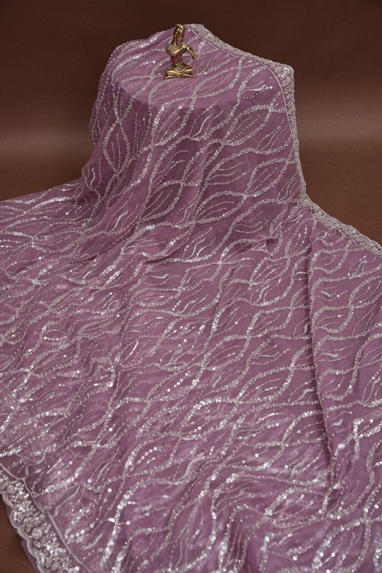 Party Wear Saree with Silver Bead & Sequin Embroidery - Blush Pink