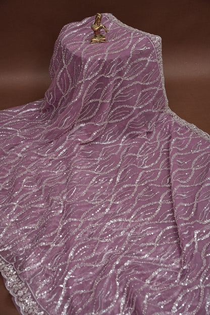 Party Wear Saree with Silver Bead & Sequin Embroidery - Blush Pink