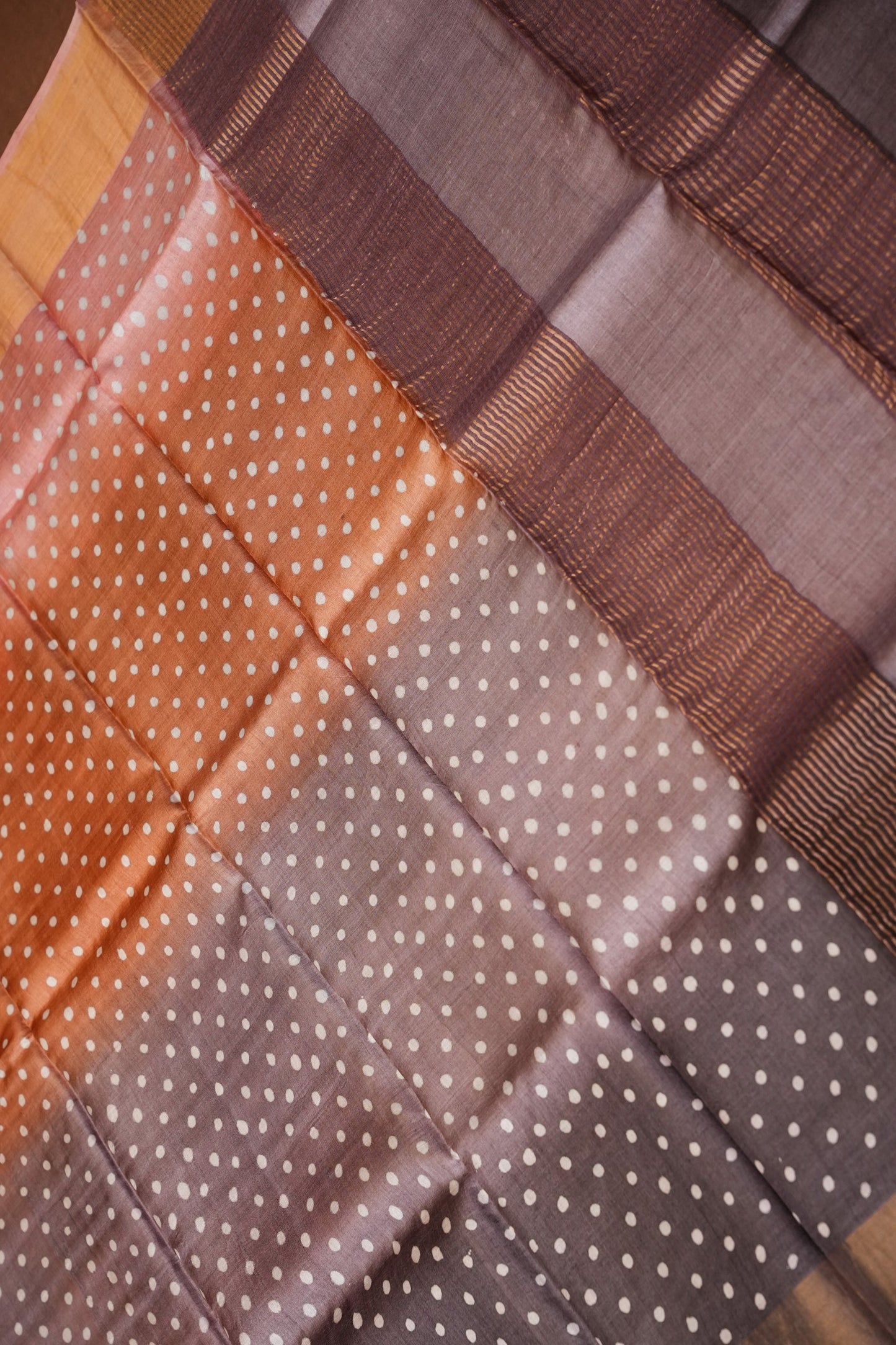 Geometric Patterned Pure Tussar Silk Saree-Multitoned|Silk Mark Certified