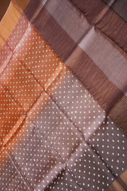 Geometric Patterned Pure Tussar Silk Saree-Multitoned|Silk Mark Certified