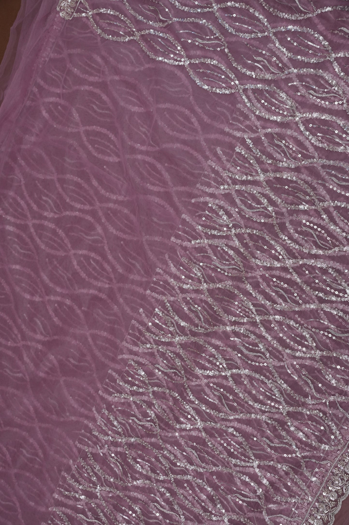 Party Wear Saree with Silver Bead & Sequin Embroidery - Blush Pink
