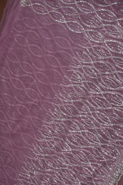 Party Wear Saree with Silver Bead & Sequin Embroidery - Blush Pink