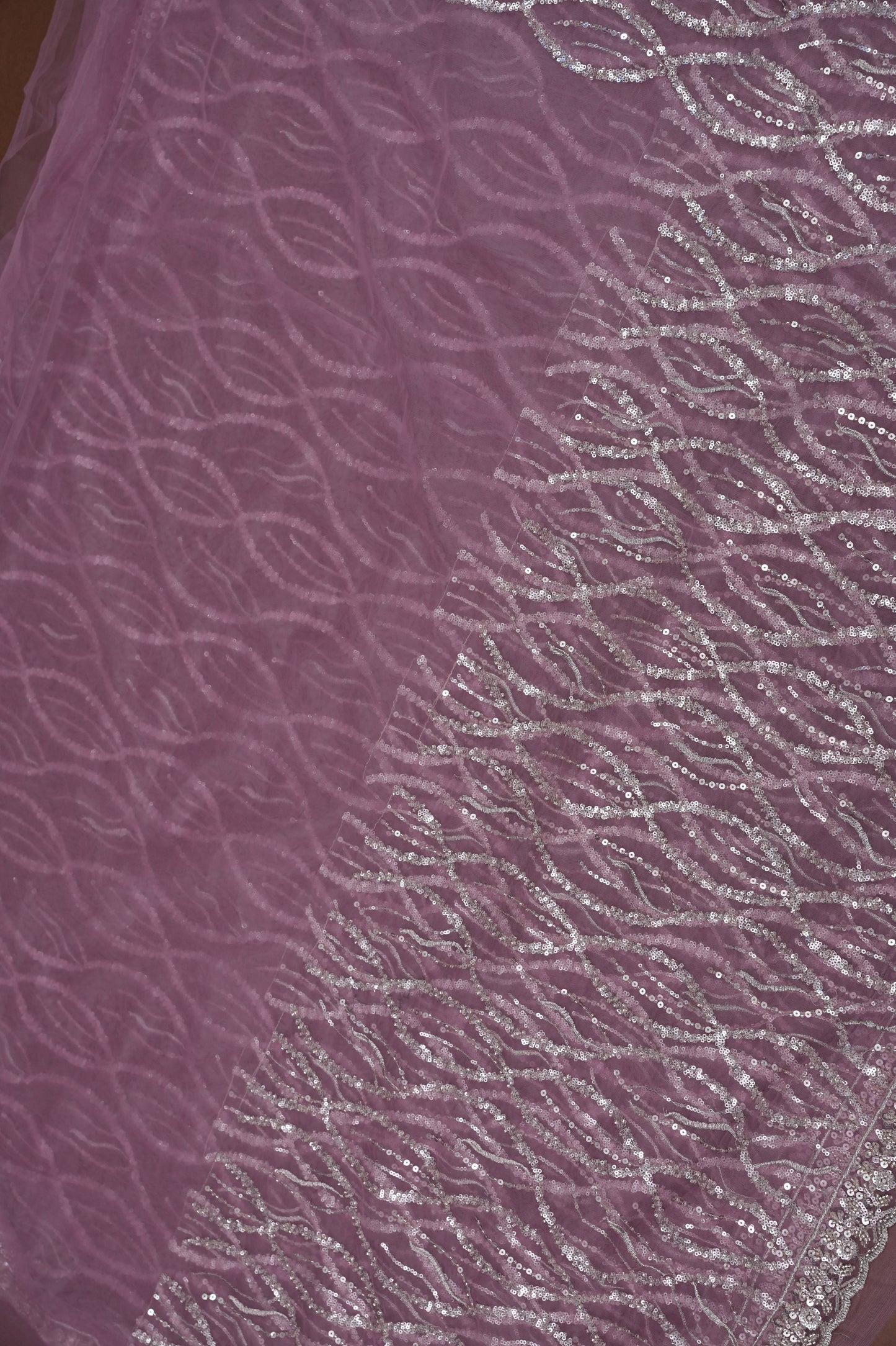 Party Wear Saree with Silver Bead & Sequin Embroidery - Blush Pink