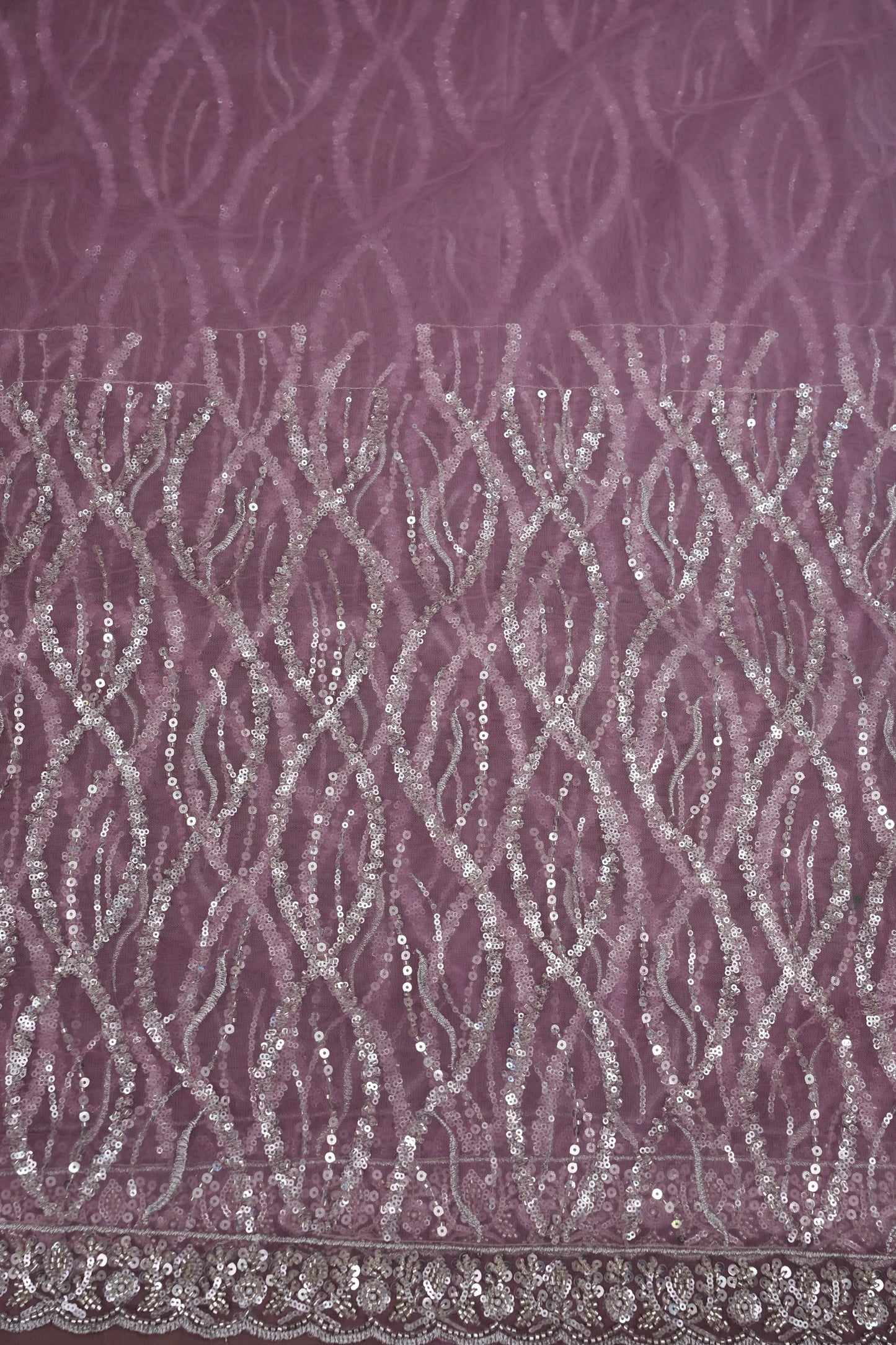 Party Wear Saree with Silver Bead & Sequin Embroidery - Blush Pink