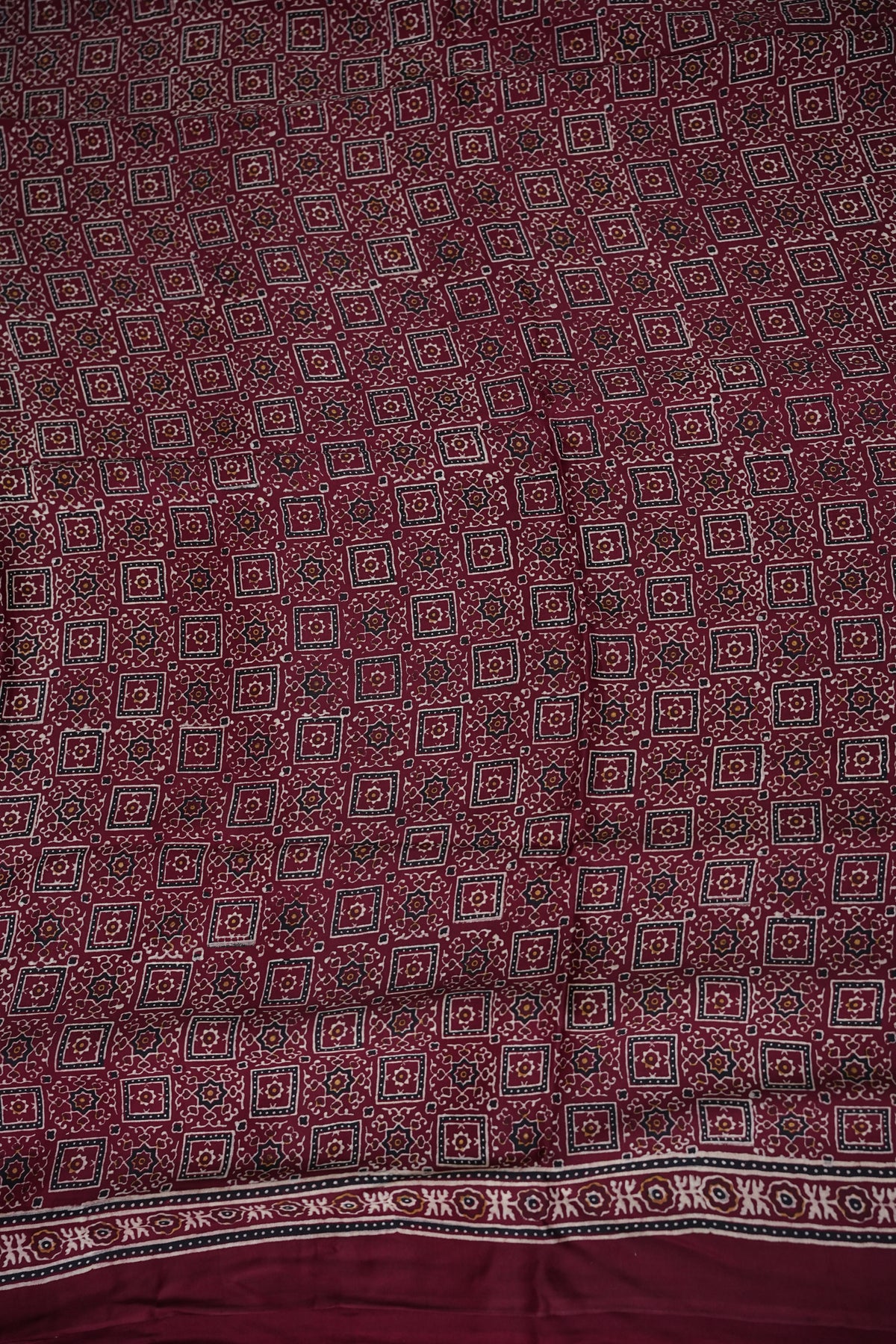 Pure Modal Silk Saree in Maroon with Bandhej-Inspired Ajrakh Print Pallu
