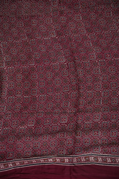 Pure Modal Silk Saree in Maroon with Bandhej-Inspired Ajrakh Print Pallu