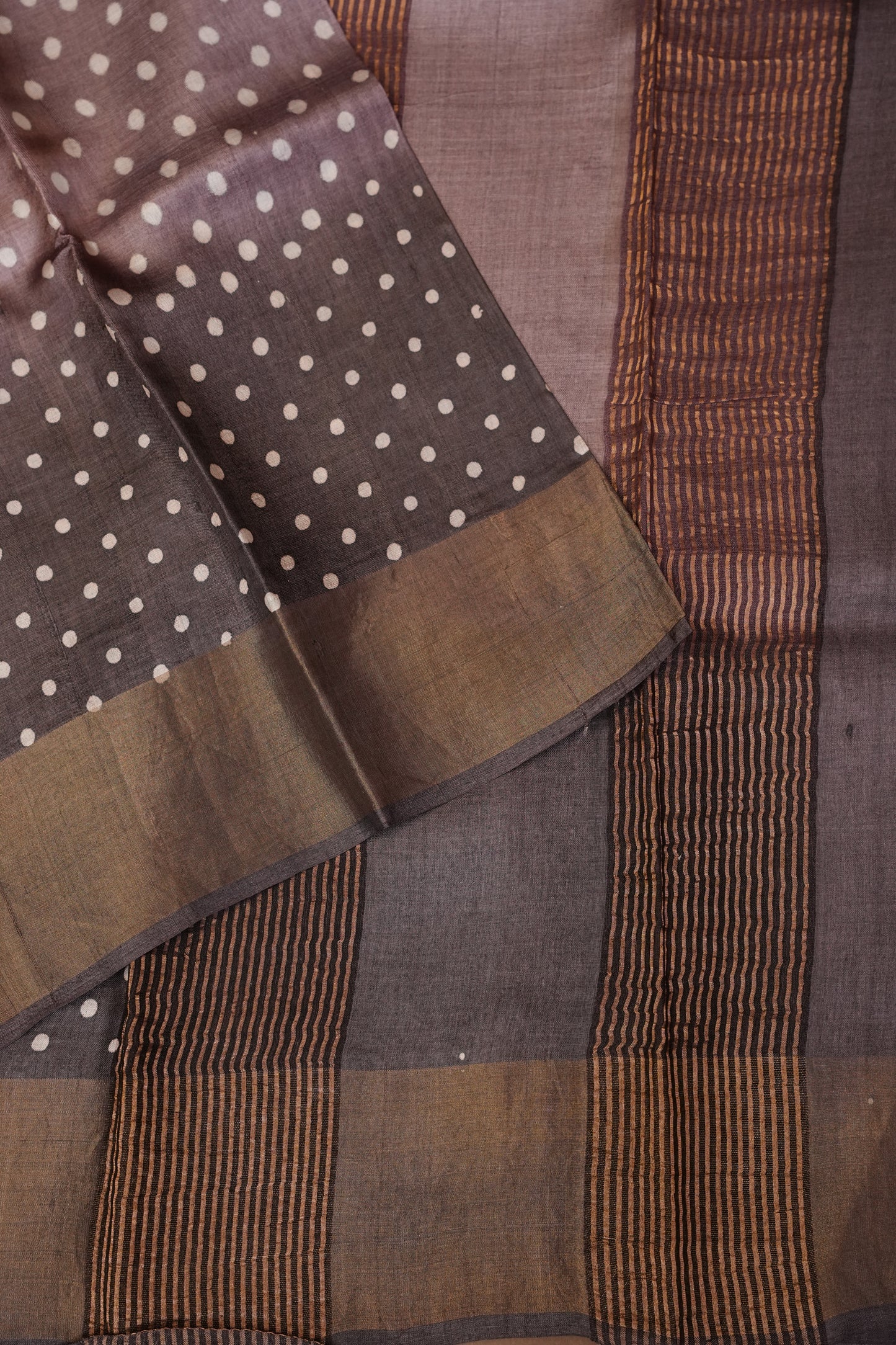 Geometric Patterned Pure Tussar Silk Saree-Multitoned|Silk Mark Certified