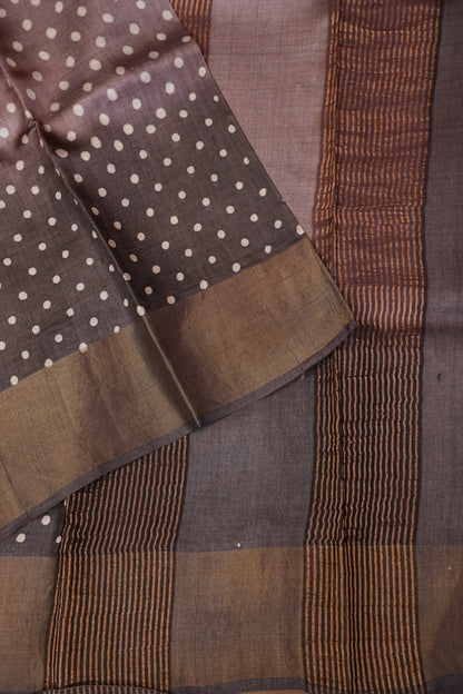 Geometric Patterned Pure Tussar Silk Saree-Multitoned|Silk Mark Certified
