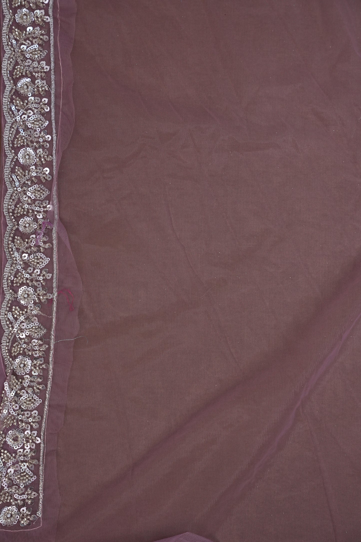 Party Wear Saree with Silver Bead & Sequin Embroidery - Blush Pink