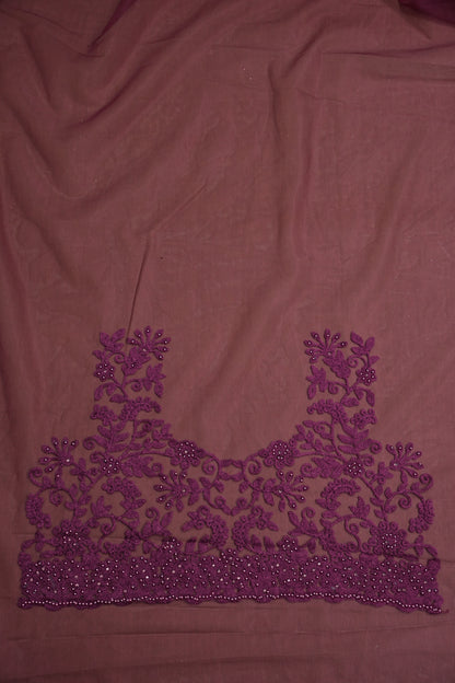 Party Wear Net Saree with Self-Tone Floral Embroidery - Deep Wine