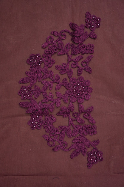 Party Wear Net Saree with Self-Tone Floral Embroidery - Deep Wine