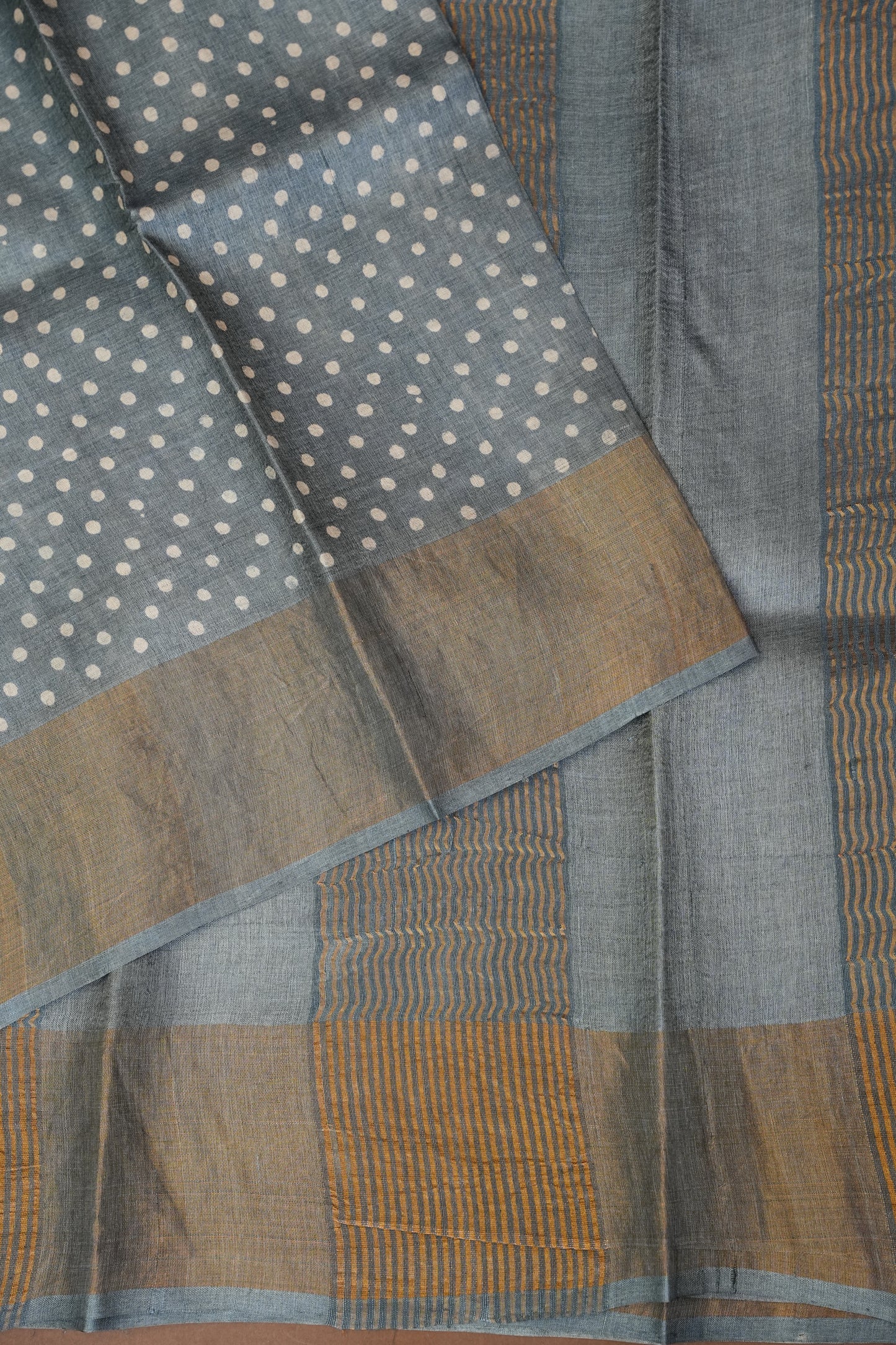 Geometric Patterned Pure Tussar Silk Saree-Grey|Silk Mark Certified