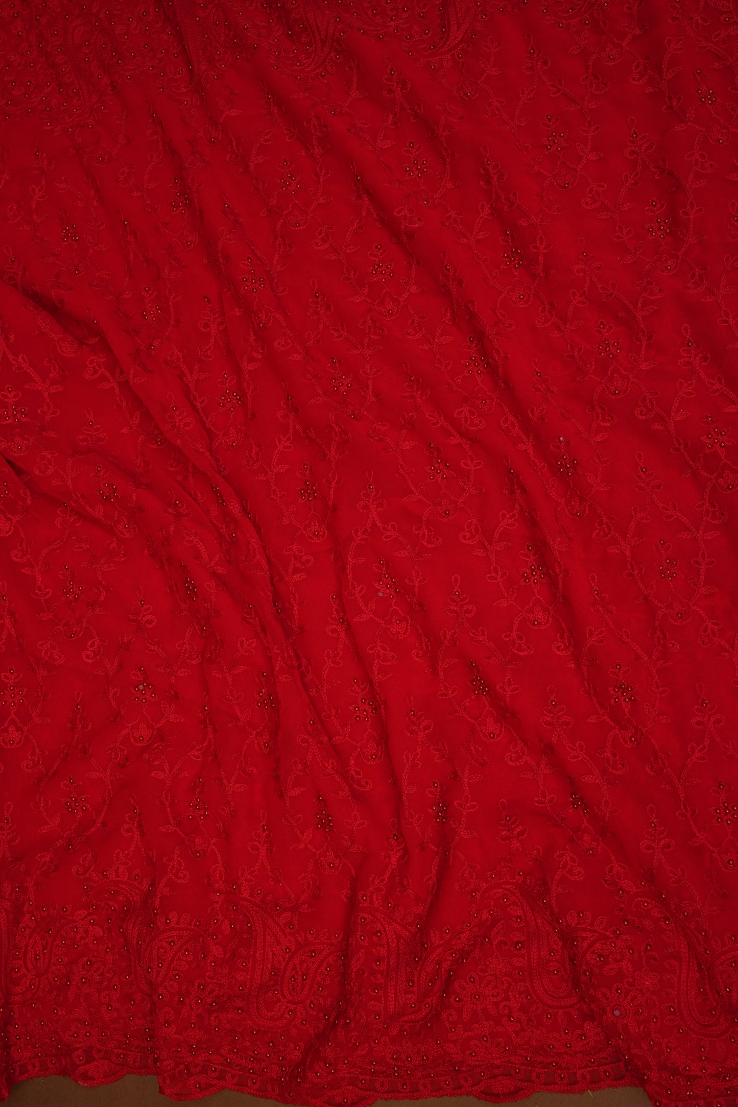 Party Wear Georgette Saree with Tone-on-Tone Embroidery - Scarlet Red