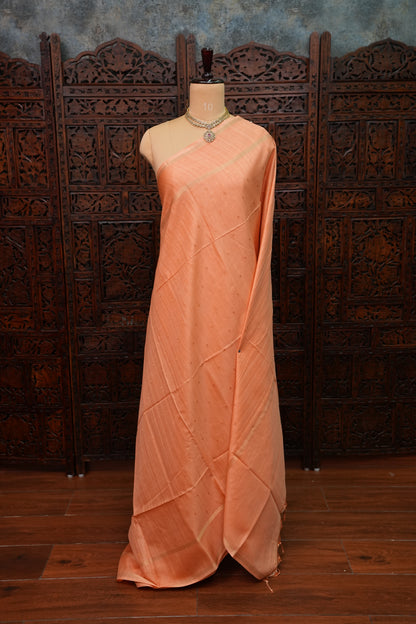 Semi Tussar Silk Saree with Traditional Gap Border – Peach
