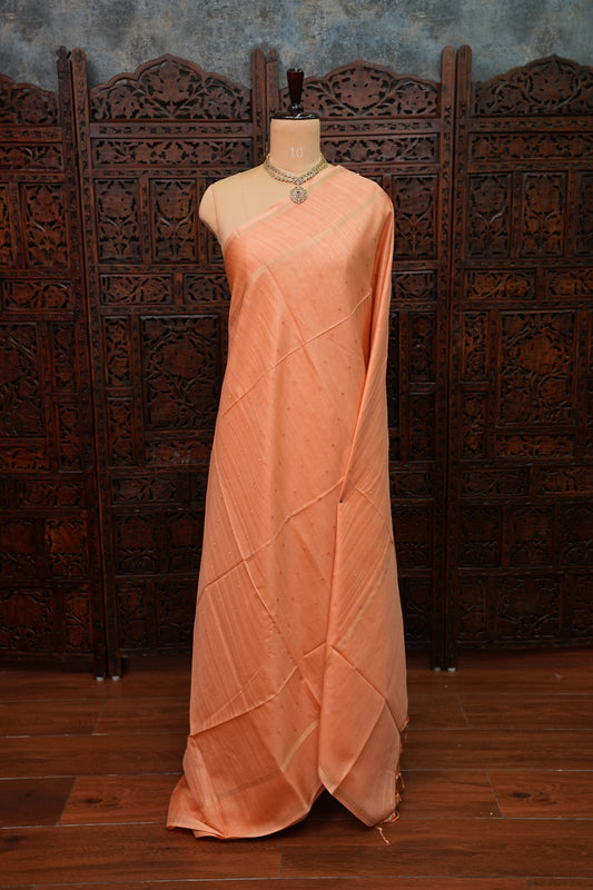 Semi Tussar Silk Saree with Traditional Gap Border – Peach
